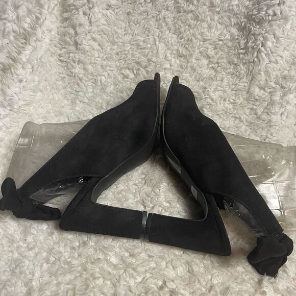 Torrid synthetic Black suede Peep-Toe sling back heels with bow accent SZ10W - Picture 5 of 11
